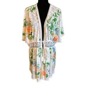 Cato plus SZ 22/24 white green floral shrug cover up jacket short sl lace
